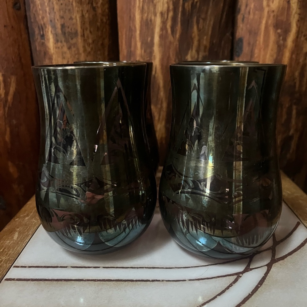 Vintage Amethyst Etched Glass Tumblers | Set of 4 | MCM Barware